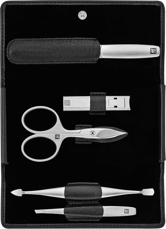 TWINOX Manicure Premium Care Set, 5-Piece, Asian Competence, Leather, Gift Set, Black