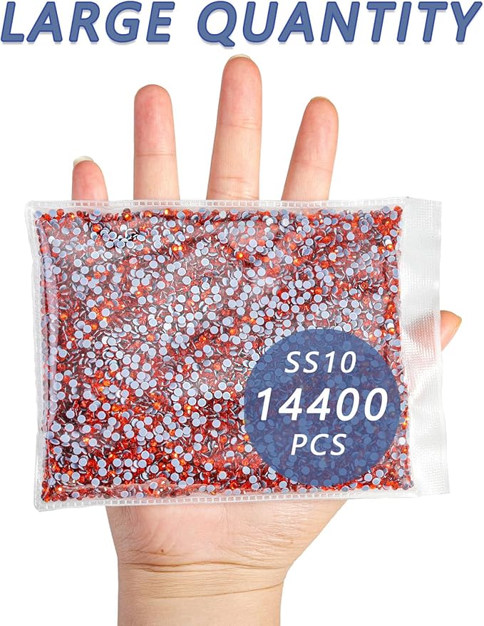 Beadsland Hotfix Rhinestones Bulk, 14400pcs Orange Hot Fix Rhinestones for Crafts Clothes DIY Decoration, Hyacinth/Orange, SS10, 2.7-2.9mm