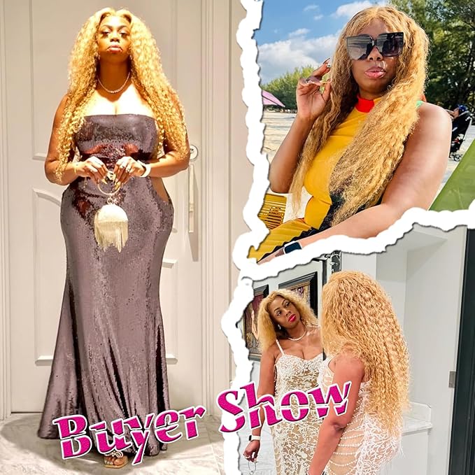 26inch Honey Blonde Wig Human Hair, Deep Wave Lace Front Wigs Human Hair #27 Color Blonde Curly 13x6 Hd Lace Front Wigs Pre Plucked With Baby Hair Lace Frontal Wig 180% Density For Black Women