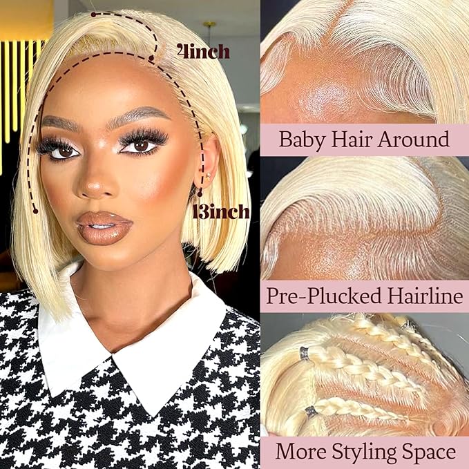 613 Lace Front Wigs Human Hair 13x4 Straight Lace Frontal Wigs Human Hair Blonde Wig Pre Plucked With Baby Hair 180 Density Lace Front Human Hair 8 Inch