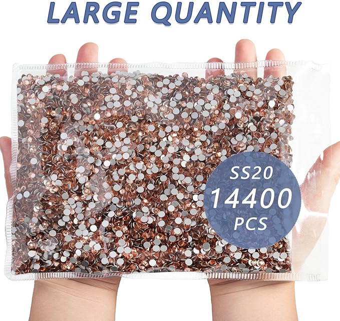 Beadsland Flatback Rhinestones Bulk,14400pcs Champagne Rhinestones for Nails Crafts Clothes DIY Decoration, Light Peach, SS20, 4.6-4.8mm