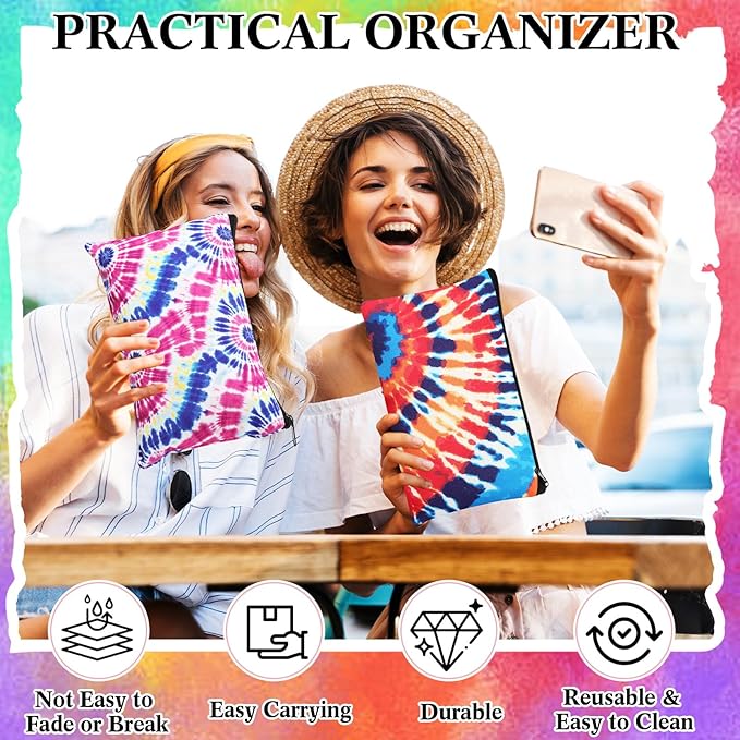 24 Pieces Makeup Bags Bulk Canvas Cosmetic Bags Purse Organizer Zipper Cosmetic Pouch Portable Travel Toiletry Pouch for Women Men Gifts, 7 x 4 Inch (Tie-dye)