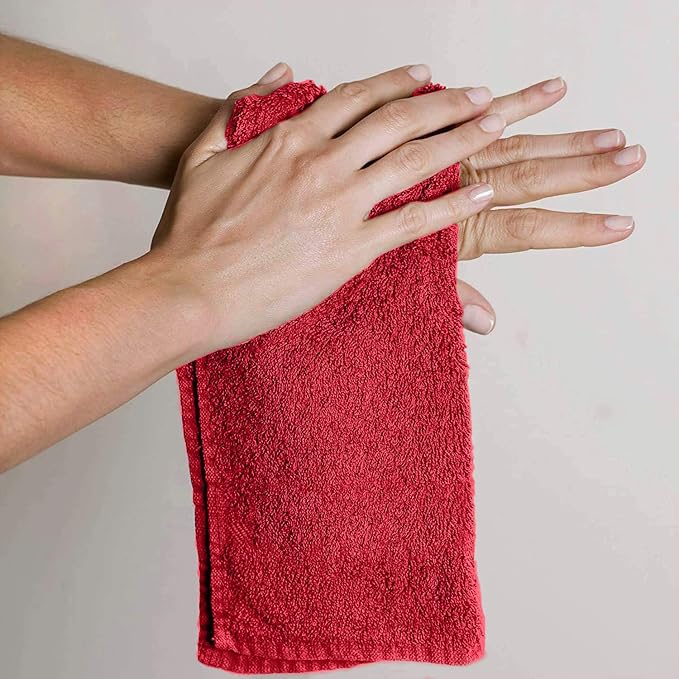 DAN RIVER 100% Cotton Washcloths 24 Pack Premium Quality Face and Body Cloth, Quick Dry Essential Towels for Bathroom, Hand, Kitchen & Cleaning, Baby Washcloths | 12X12 in | 400 GSM | Red