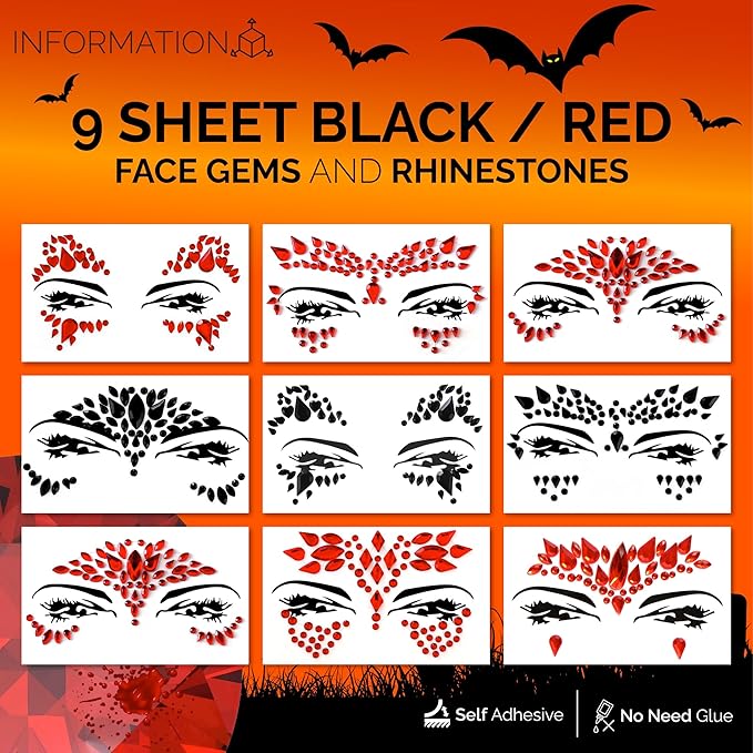 Face Gems Adhesive Glitter Jewel Tattoo Sticker Festival Gems Rave Party Body Make Up (9 PCS Z9ZAKRED-A)