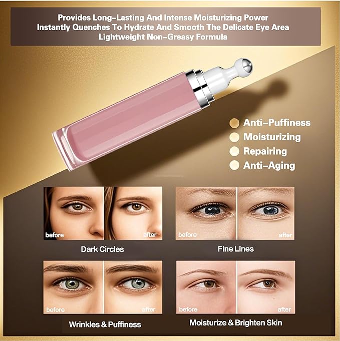 Eye Serum with 8% Caffeine 8% Retinol Hyaluronic Acid Niacinamide peptides for Puffy Bags Fine Lines Dark Circles Wrinkles, Under Eye Cream with 360° Roller Massage Ball, 0.5 fl. oz,Blue