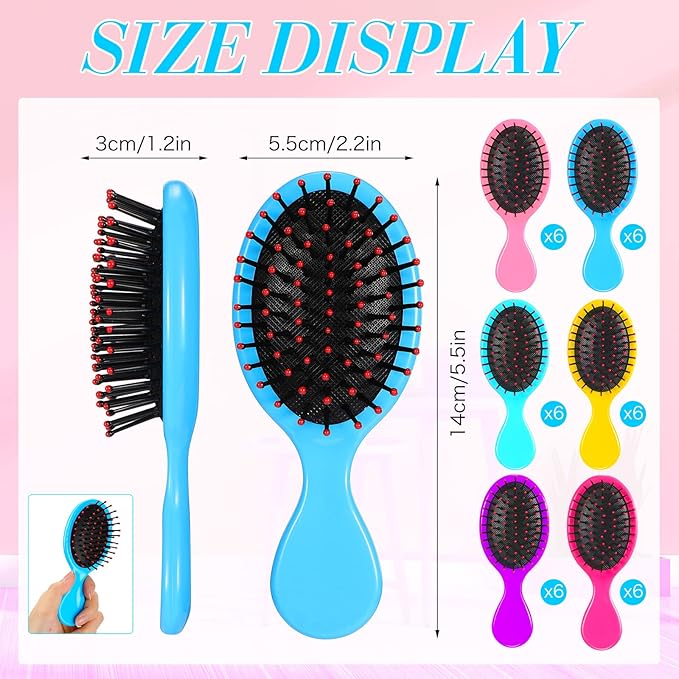 36 Packs Mini Detangling Hairbrush Squirt Detangler combs Toddler Soft Bristle Travel Hairbrush Women Girl(Multi Color)