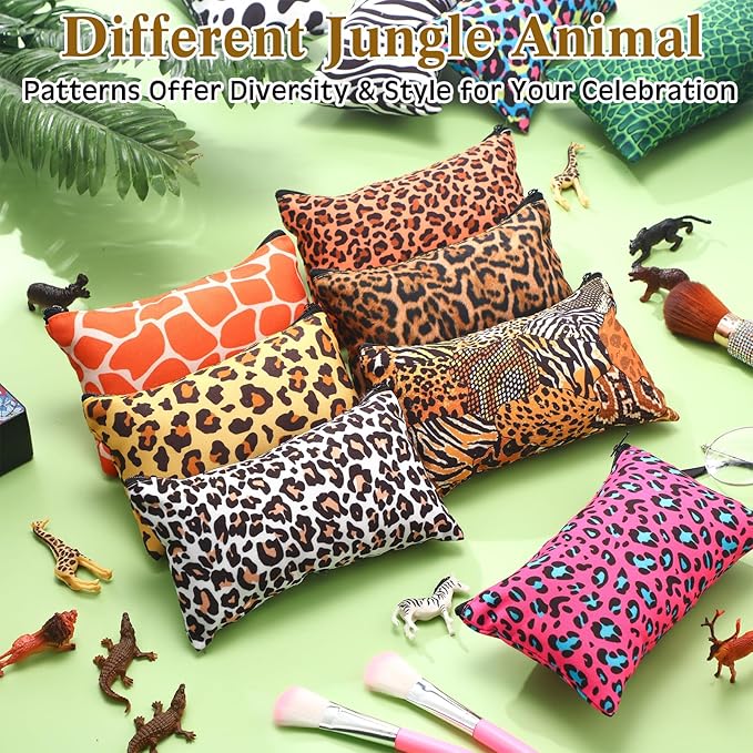 24 Pieces Makeup Bags Bulk Canvas Cosmetic Bags Purse Organizer Zipper Cosmetic Pouch Portable Travel Toiletry Pouch for Women Men Gifts, 7 x 4 Inch (Leopard Print)