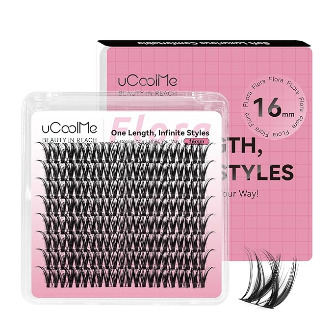 Flora Lash Clusters One Length 16mm D Curl Individual Lashes Eyelash Clusters DIY Eyelash Extension 0.05mm Ultra-Thin Black Lash Band(Flora,Only 16mm)