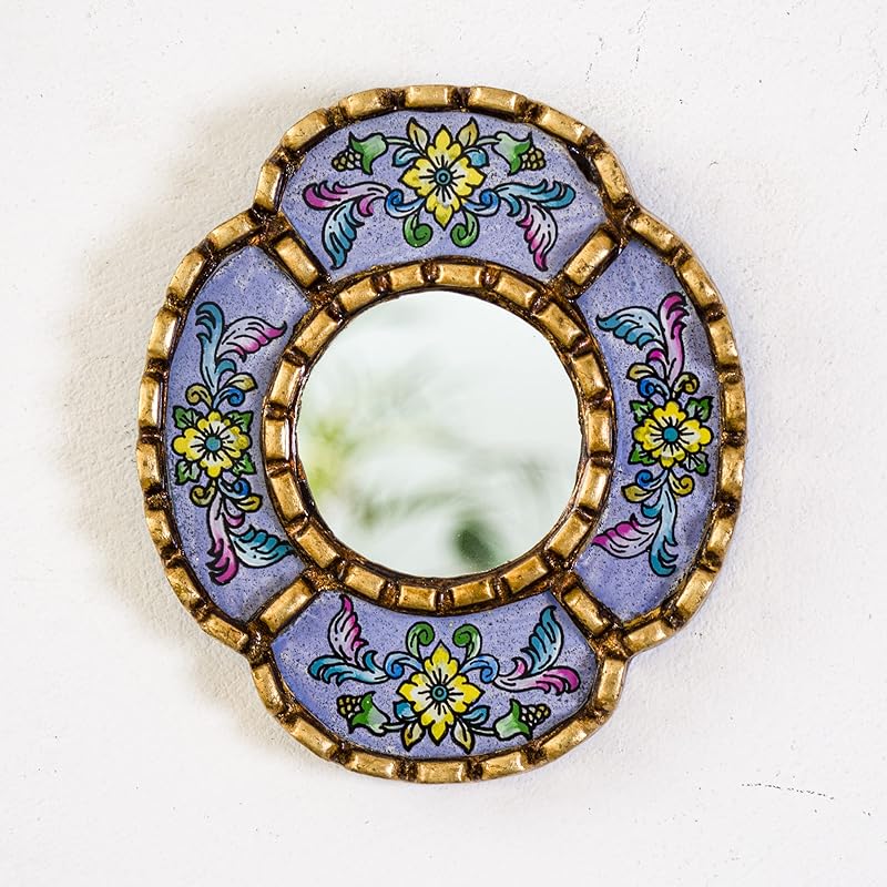 Small Accent Wall Mirror set of 3 - Decorative Vintage mirrors of 6" for wall decor, Peruvian Mirrors Vanity with bronze leaf 'Miraflores'