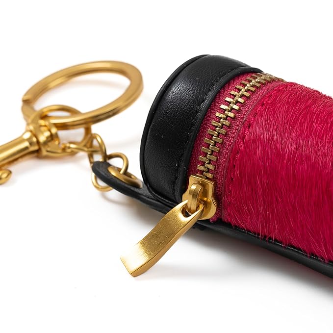 Cackatoo Genuine Leather Horsehair Lipstick Case with Keychain - Portable Travel Organizer for Lipstick and Chapstick - Stylish Key Chain Accessory for Women (Fuchsia/Black)