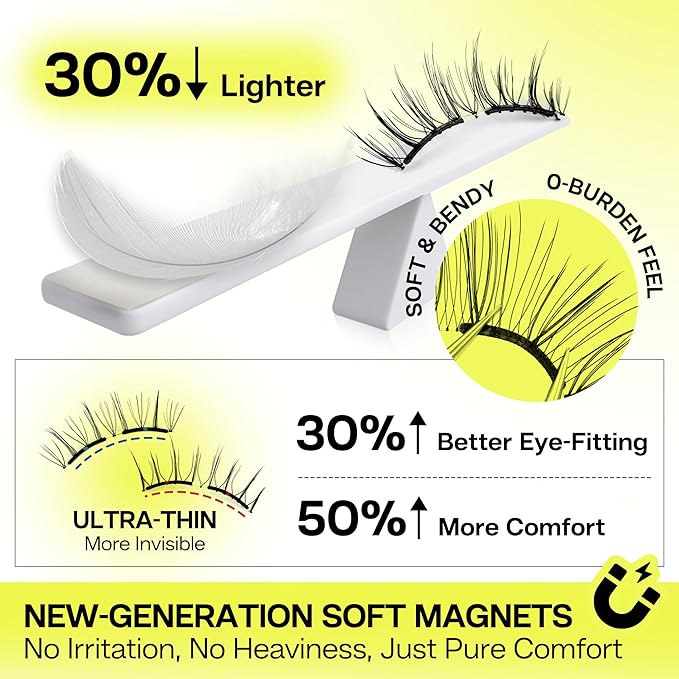 CALAILIS Magnetic Eyelashes with Applicator Upgrade Soft Magnetic Eyelashes Natural Look Reusable Magnet Lashes Kit No Glue Needed Easy to Wear and Remove (M02)