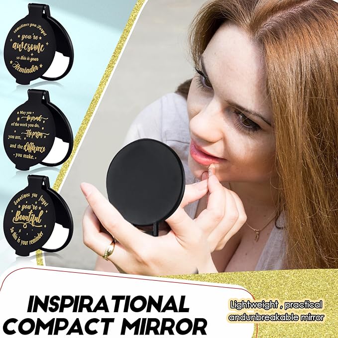 Wenqik 100 Pcs Compact Mirror Bulk Black Gifts for Women Small Inspirational Pocket Purse Handheld Mirror Portable Round Makeup Folding Appreciation Gift for Christmas Valentine Daily Travel Coworker