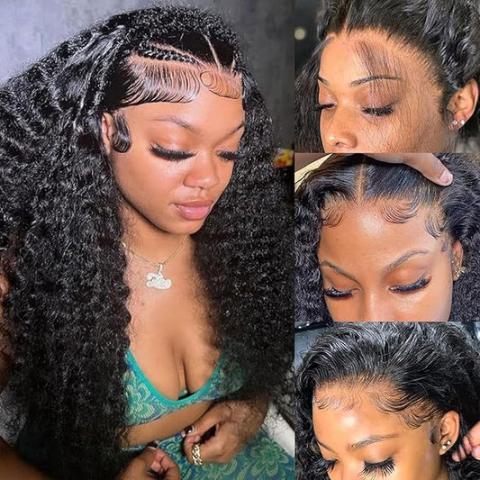 32 Inch Lace Front Wigs Human Hair Pre Plucked for Women 180% Density HD Transparent 13x4 Deep Wave Lace Front Wigs Human Hair Wet and Wavy Brazilian Curly Glueless Lace Frontal Wigs