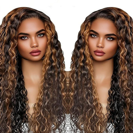 5×5 Closure Bob Wig Human Hair Glueless Wigs Human Hair Pre Plucked Pre Cut Short Curly Wig Water Wave C Part Balayage Ombre Lace Frontal Wigs for Black Women P1B/30 20 Inch