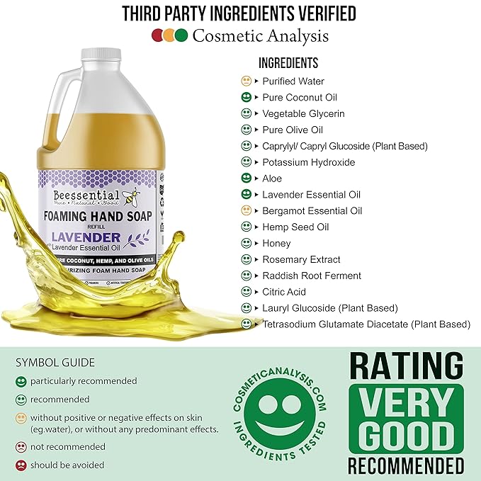 Beessential All Natural Bulk Foaming Hand Soap Refill, 64 oz Lavender | Made with Moisturizing Aloe & Honey - Made in the USA