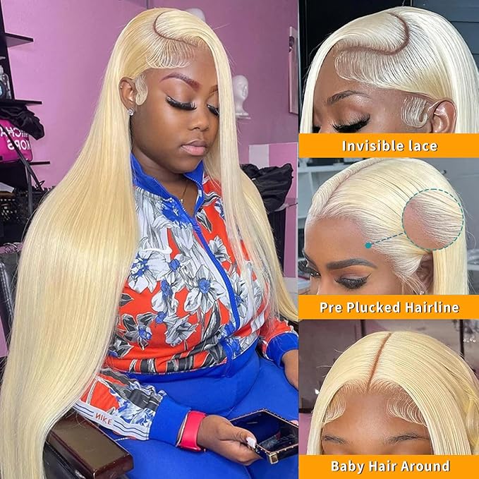26 Inch Blonde Wig Human Hair 613 Lace Front Wig Human Hair Honey Blonde Straight Lace Front Wigs Human Hair 13x4 HD Lace Front Wigs Human Hair Pre Plucked Glueless Colored Wigs for Women