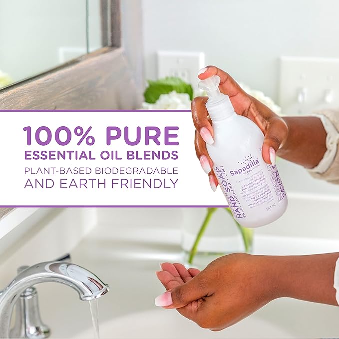 Sapadilla Liquid Hand Soap - Sweet Lavender + Lime - Made with 100% Pure Essential Oil Blends, Cleansing & Moisturizing, Aromatic & Fragrant Hand Soap, Plant Based, Biodegradable, 12 Ounce (Pack of 1)