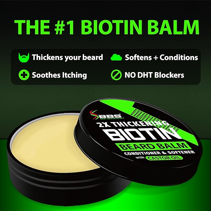 2X Thickening BIOTIN Beard Balm For Men & Mustache Wax for Beard Growth • Organic Beard Conditioner for Men & Beard Softener for Men • Beard Moisturizer for Men • Castor Oil Beard Wax for Men • USA