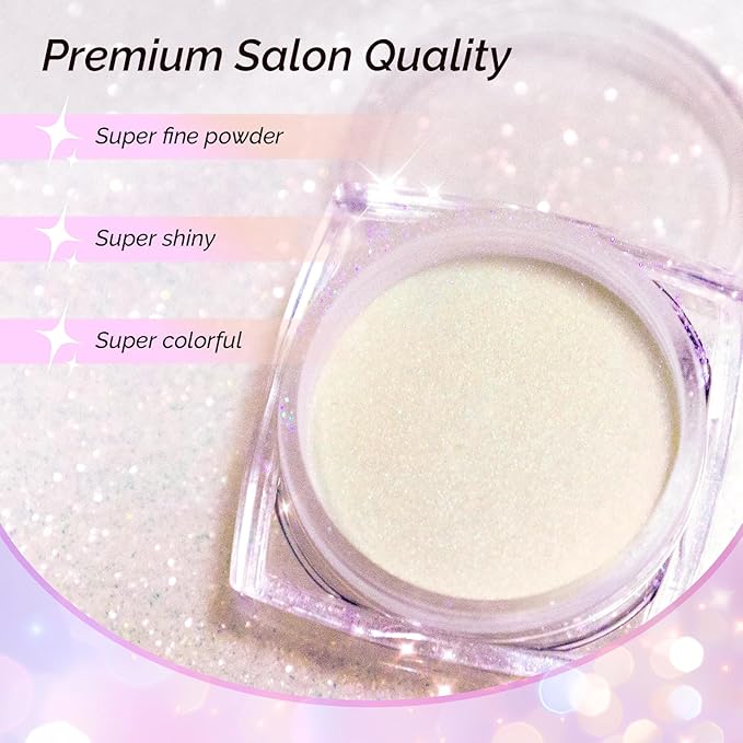 MelodySusie Unicorn Chrome Nail Powder,Ice Transparent Aurora,Mirror Effect,Color Changing Pearlescent,Multi-color Chrome Rainbow Pigment Super Shiny,Suitable for Home DIY Nail Salon