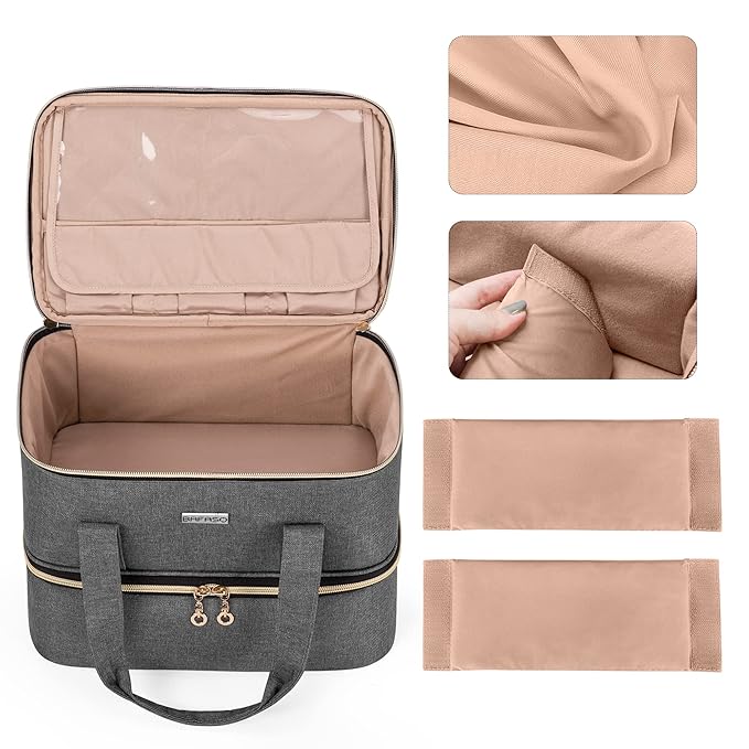 BAFASO Nail Polish Organizer Holds 40 Bottles (15ml - 0.5 fl.oz) and a Nail Lamp, Nail Polish Carrying Case with Manicure Tools Storage Sections (Bag Only), Gray