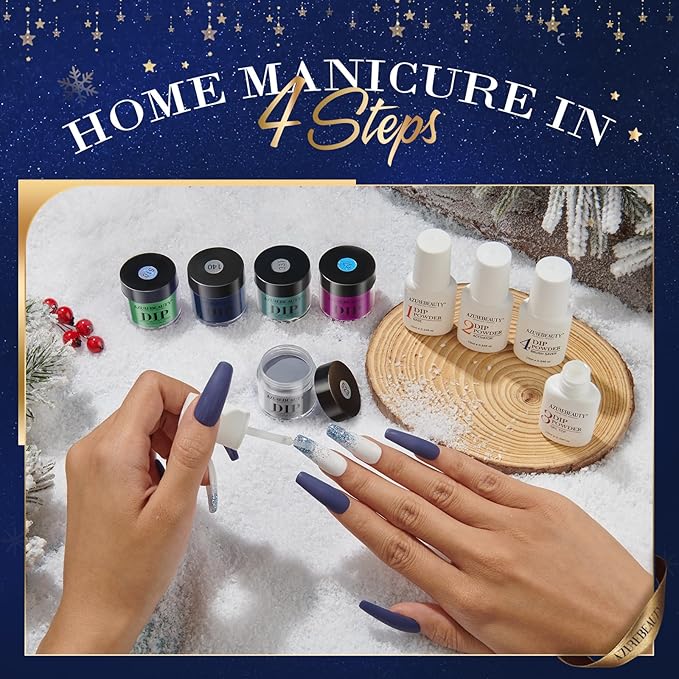 AZUREBEAUTY Dip Powder Nail Kit Starter Color Changing Glitter 20 Colors Magic Special Effect Dipping Powder Liquid Set with Base/Top Coat Activator for French Nails Manicure DIY Salon