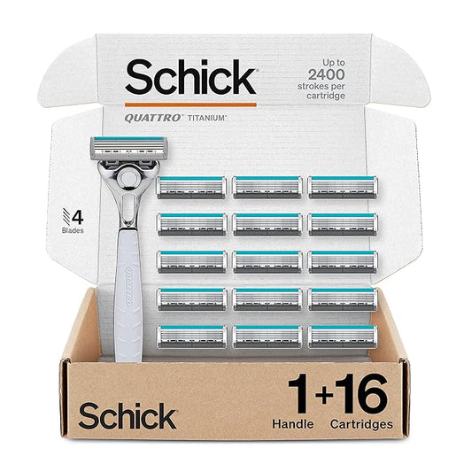 Schick Quattro Titanium 4-Blade Razors for Men | 1 Mens Razor Handle and 16 Refill Blades for Shaving