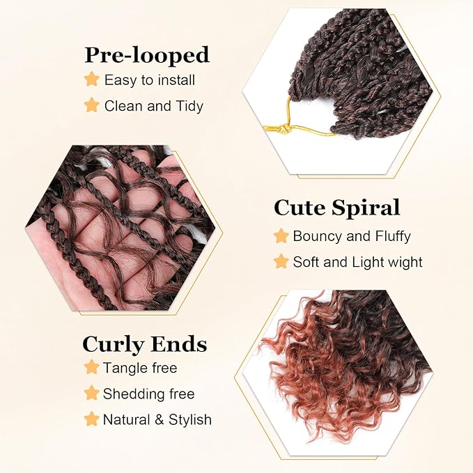 9 Packs Goddess Box Braids Crochet Hair Boho Crochet Box Braids With Curly Ends Crochet Hair For Black Women, 10 Inch Pre Looped Bohemian Crochet Box Braids Hair (10Inch 9 Packs,T350#)