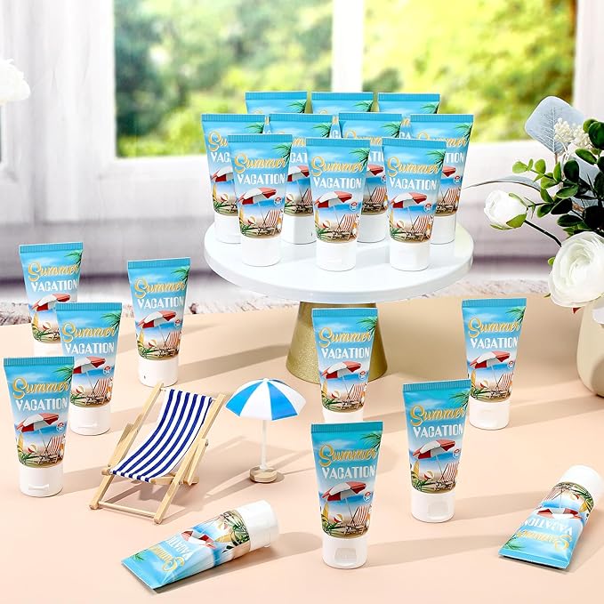 24 Pcs Mini Sunscreen Bulk for Summer Wedding Party Spf 30 Water Resistant Sunscreen Lotion Bulk 1oz Travel Size for Thank You Gifts Wedding Party Supplies(Skin Color Cream,Vacation)