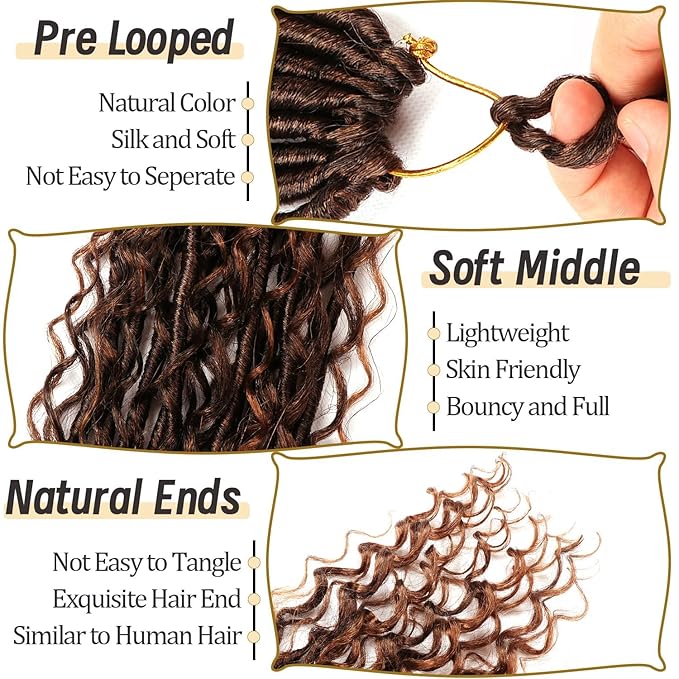 8 Packs Goddess Faux Locs Crochet Hair-18 Inch Boho Soft Locs Crochet Hair for Black Women (T30, 18 Inch(Pack of 8))