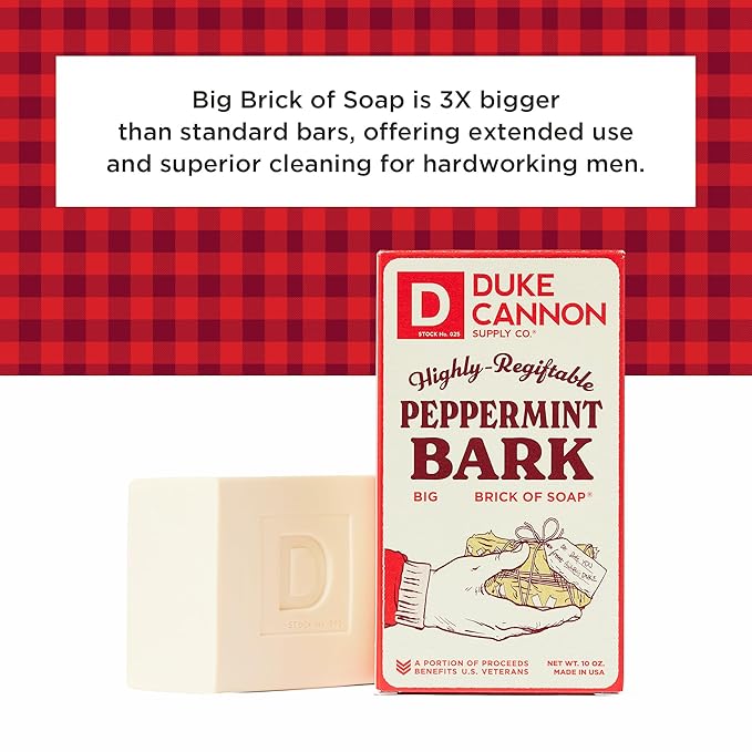 Duke Cannon Supply Co. Big Brick of Soap Bar for Men Holiday Edition - Peppermint Bark Scent, 10 oz. (1 Pack)