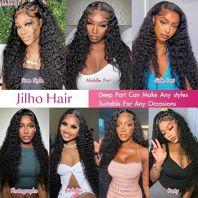10 Inch 13x6 Water Wave Lace Front Wigs Human Hair Pre Plucked HD Transparent Lace Front Wigs Human Hair Water Wave Lace Frontal Wigs Human Hair Wigs for Women (Natural Black, 10 Inch)