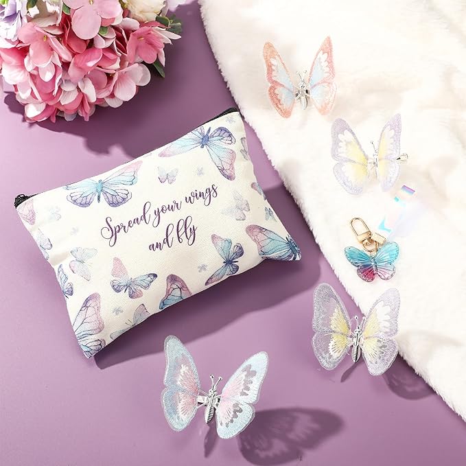 Animal Lover Gifts for Women Mother's Day Animal Themed Gifts for Mom Include Canvas Tote Bag, Makeup Bag, Socks, Keychain, Enamel Mug, Small Figurines(Butterfly)