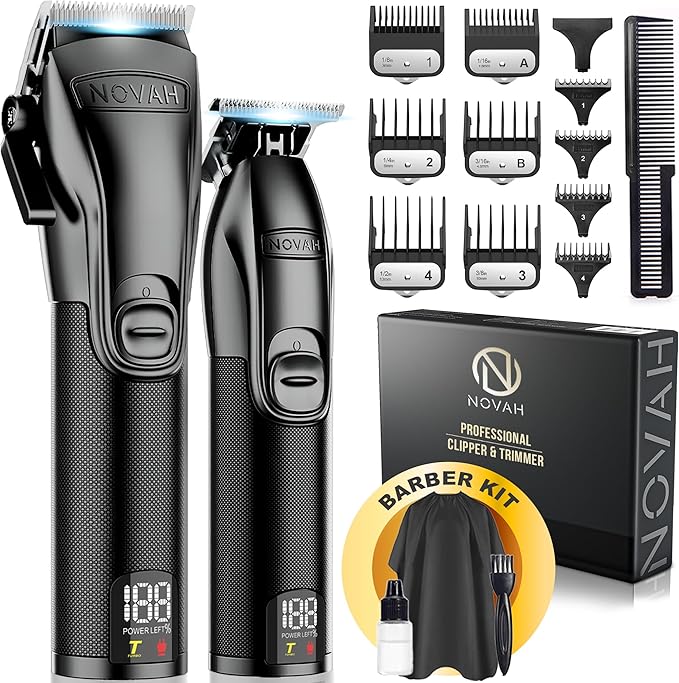 Novah® Professional Hair Clippers for Men, Professional Barber Clippers and Trimmer Set, Mens Cordless Hair Clipper for Barbers Haircut Kit Fade