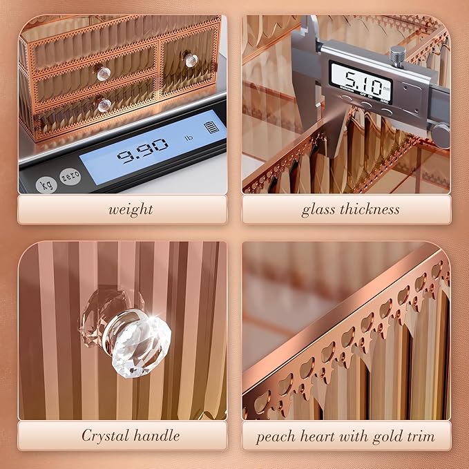 Makeup Organizer Golden- Tempered Glass Vanity Organizer for Cosmetics, Skincare, Hair Tools, Brushes, Perfume - Multipurpose Bathroom Counter Skincare Organizer