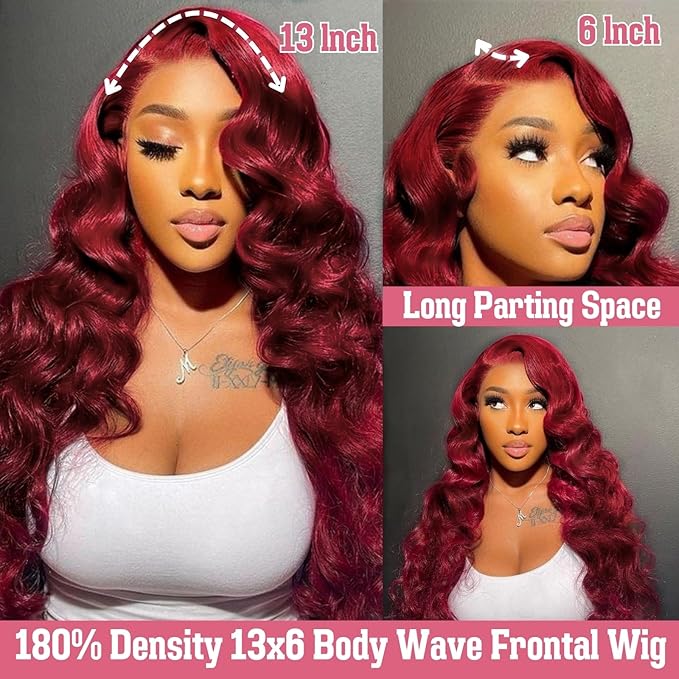 99j Burgundy Lace Front Wigs Human Hair Wine Red Colored body wave 13x6 HD Lace Frontal Wigs Human Hair Pre Plucked with Baby Hair 180 Density Glueless Wigs Human Hair Wigs for Black Women 32 Inch