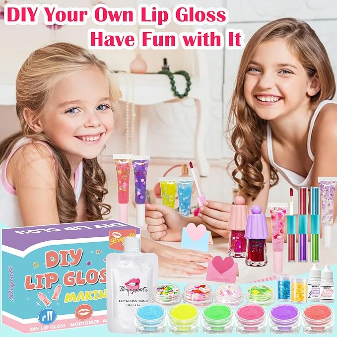 DIY Lip Gloss Making Kit - Make Your Own Lip Glosses Moisturizing DIY Lip Glaze Handmade Glittery Set for Teens Girls Women Makeup Lover Beginner Christmas Birthday Gift