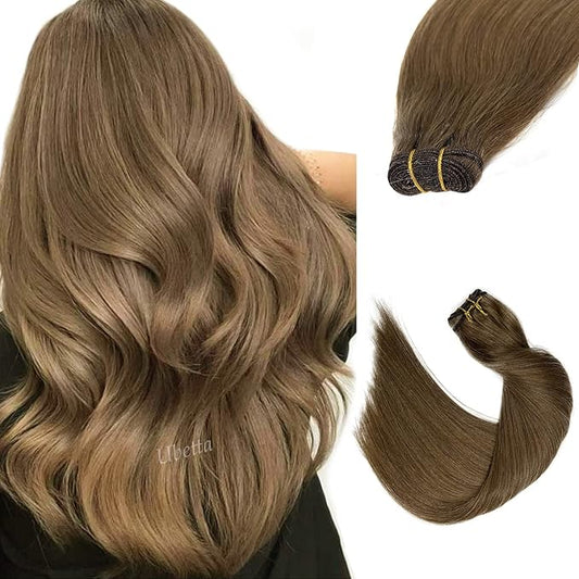 Weft Hair Extensions, Real Human Hair Bundles - 120G, 22 Inch Ash Brown Weave, Sew In, Hand Tied