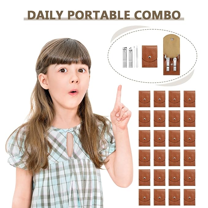 Lasnten 24 Set Manicure Set Bulk Nail Clippers Grooming Nail Kit Stainless Steel Professional Pedicure Kit Pedicure Tools with Travel Case Gifts for Men Women Personal(4 in 1,Brown)