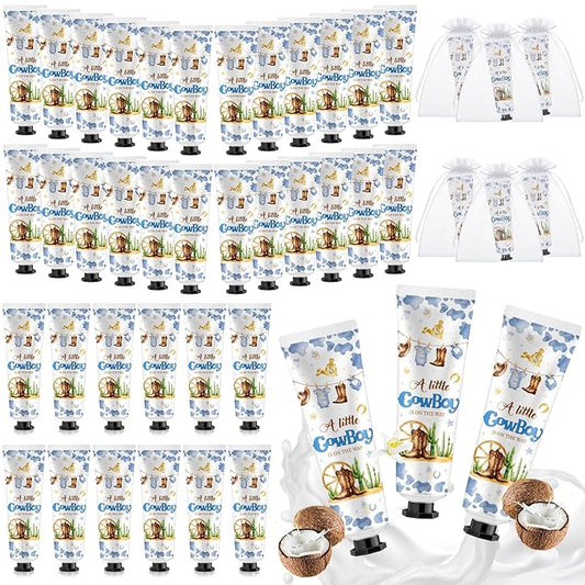 48 Sets Baby Shower Hand Cream Bulk Cowboy Baby Shower Favors Bridal Thank You Hand Cream for Guests Travel Size Lotion with Organza Bags