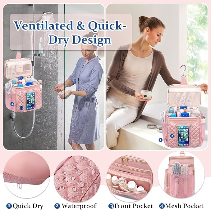 Large Toiletry Bag for Women Men,Waterproof Portable Shower Caddy for College Dorm,Bathroom Bag, Quick Dry Shower Bag Hanging Toiletry Bags for For Full Sized Toiletries And Cosmetics