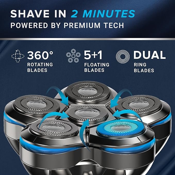 Electric Head Shaver for Bald Men: Waterproof Cordless Electric Razor for Bald Head & Hair Shaving, Close Shave, Skin-Friendly, 360° Full Coverage & Effortless Control, Easy to Clean, Wet & Dry Use