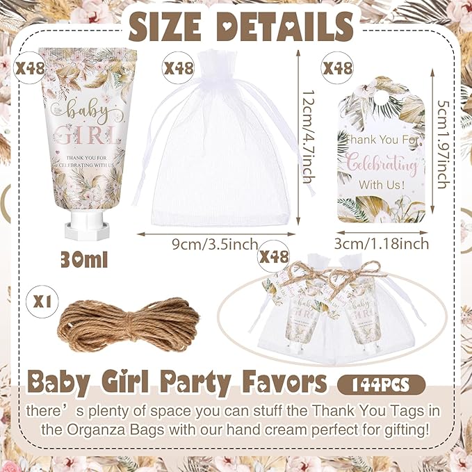 48 Sets Boho Baby Shower Hand Cream Gifts Baby Shower Party Favors for Guests Baby Girl Hand Cream Gift Bulk Travel Size Hand Lotion Set for Guest