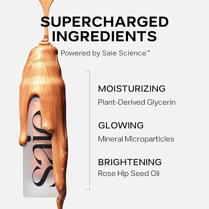 Saie Mini Glowy Super Gel Lightweight Illuminator - Luminizer + Makeup Primer for Glowing Skin - Enriched with Vitamin C + Hydrating Squalane Oil - Sunglow (0.5 oz)