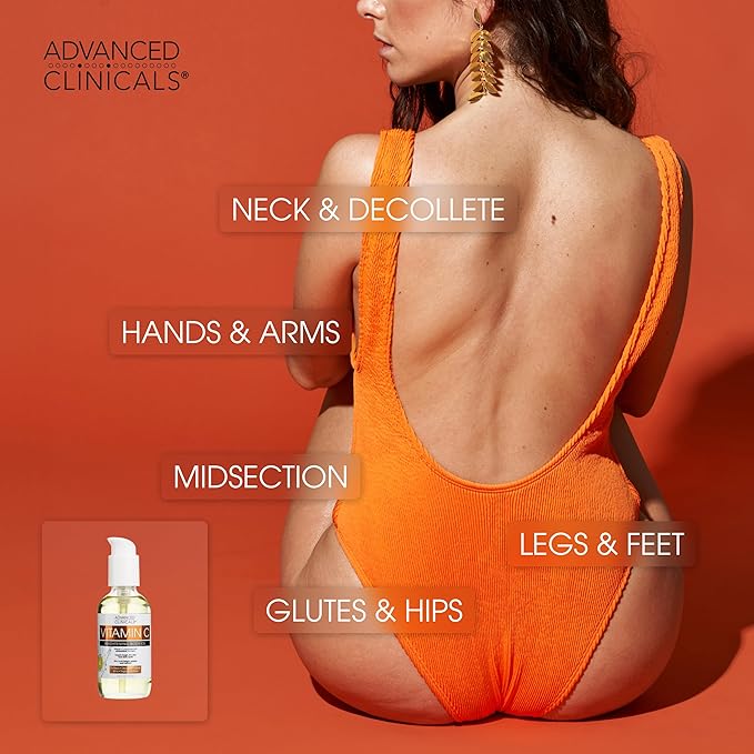 Advanced Clinicals Vitamin C Body Oil Skin Care Moisturizer W/Vitamin E & Turmeric - Nourishing, Brightening, & Hydrating Body Oil To Improve Look Of Dark Spots, Dry Skin, & Stretch Marks, 3.8 Fl Oz