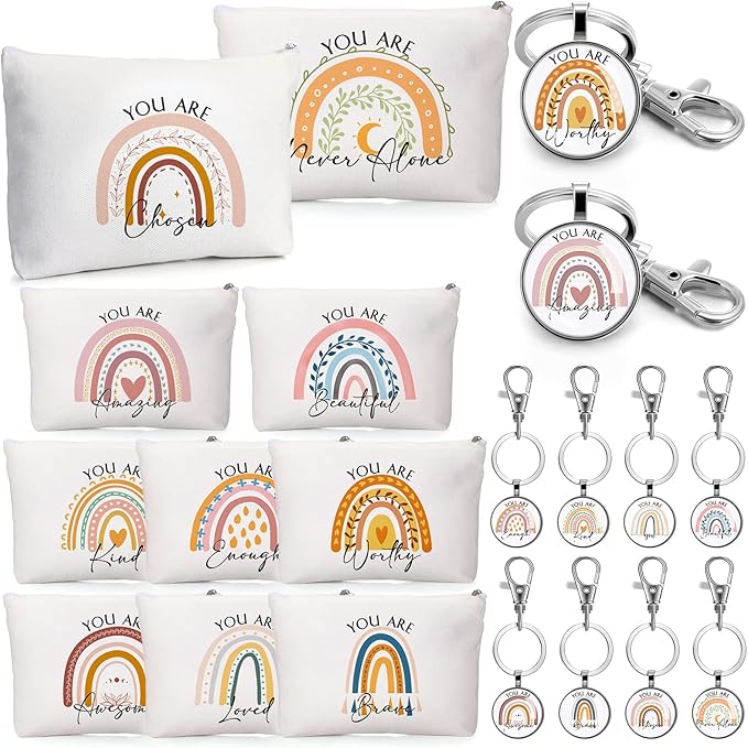 Sieral 60 Pcs Rainbow Appreciation Gifts with 20 Cosmetic Bags and 20 Keychains Bulk Motivational Thank You Rainbow Gift for Lab Week Coworker Healthcare Worker School Secretary Teacher Nurse