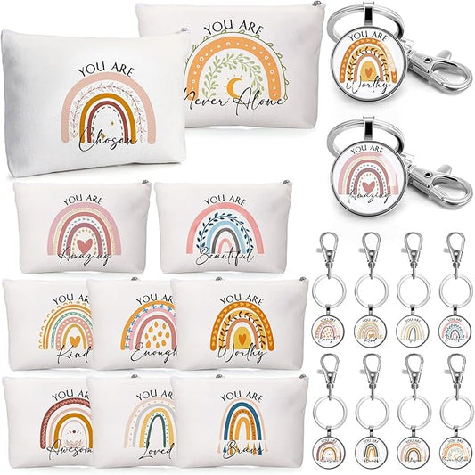 Sieral 60 Pcs Rainbow Appreciation Gifts with 20 Cosmetic Bags and 20 Keychains Bulk Motivational Thank You Rainbow Gift for Lab Week Coworker Healthcare Worker School Secretary Teacher Nurse