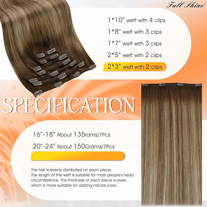 Full Shine Human Hair Clip in Extensions Brown Hair Clip ins 18 Inch Medium Brown Root to Brown Mix Honey Blonde Invisible Hair Extensions Real Human Hair 7 Pcs for Women 135 G