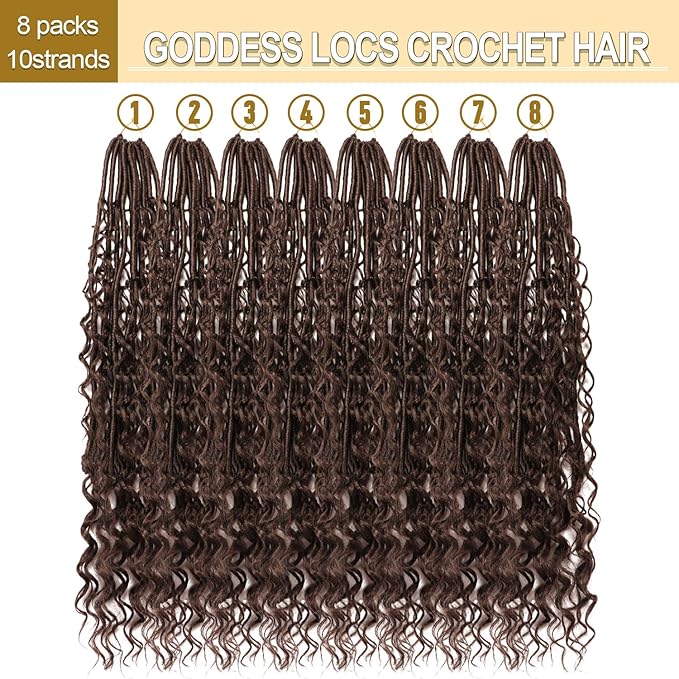 8 Packs Goddess Faux Locs Crochet Hair-24 Inch Boho Soft Locs Crochet Hair for Black Women (#4, 24 Inch(Pack of 8))
