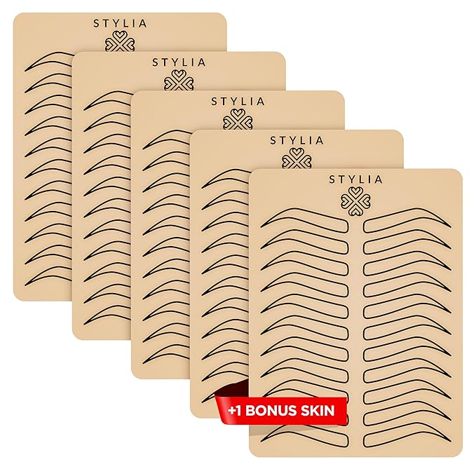 Stylia Microblading Practice Fake Skin Sheet for Eyebrow Tattoo, Fake Skin for Tattoo, Micro Blading Eye Brow Makeup, Tattoo Skin Practice Kit, Tattooing Supplies (5 Black Double Sided +1 Bonus White)