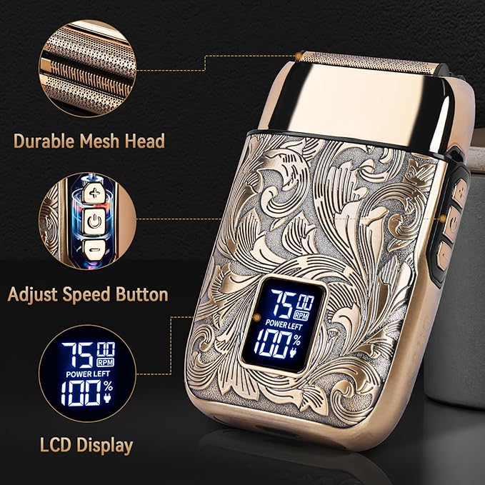 Ufree Close Shave Electric Foil Shavers for Men, 3-Speed Electric Razor, Bald Head Shavers, Face Shaving Beard Trimmer with LCD Display, Gifts for Men